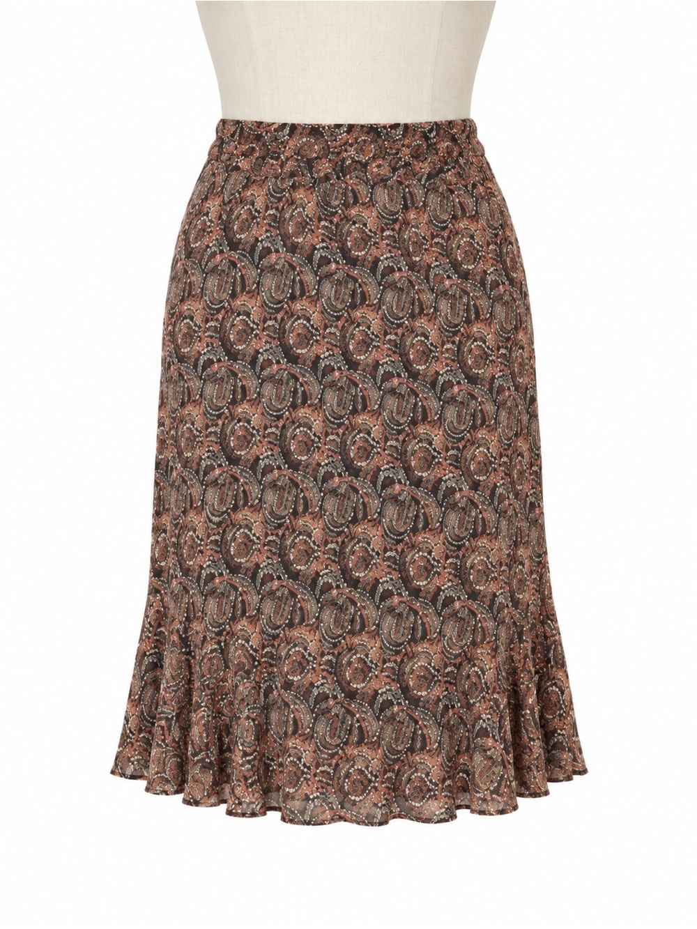 Boho Summer Brown Patterned Summer Skirt,‎ Size 16, Elastic Waist, Lined